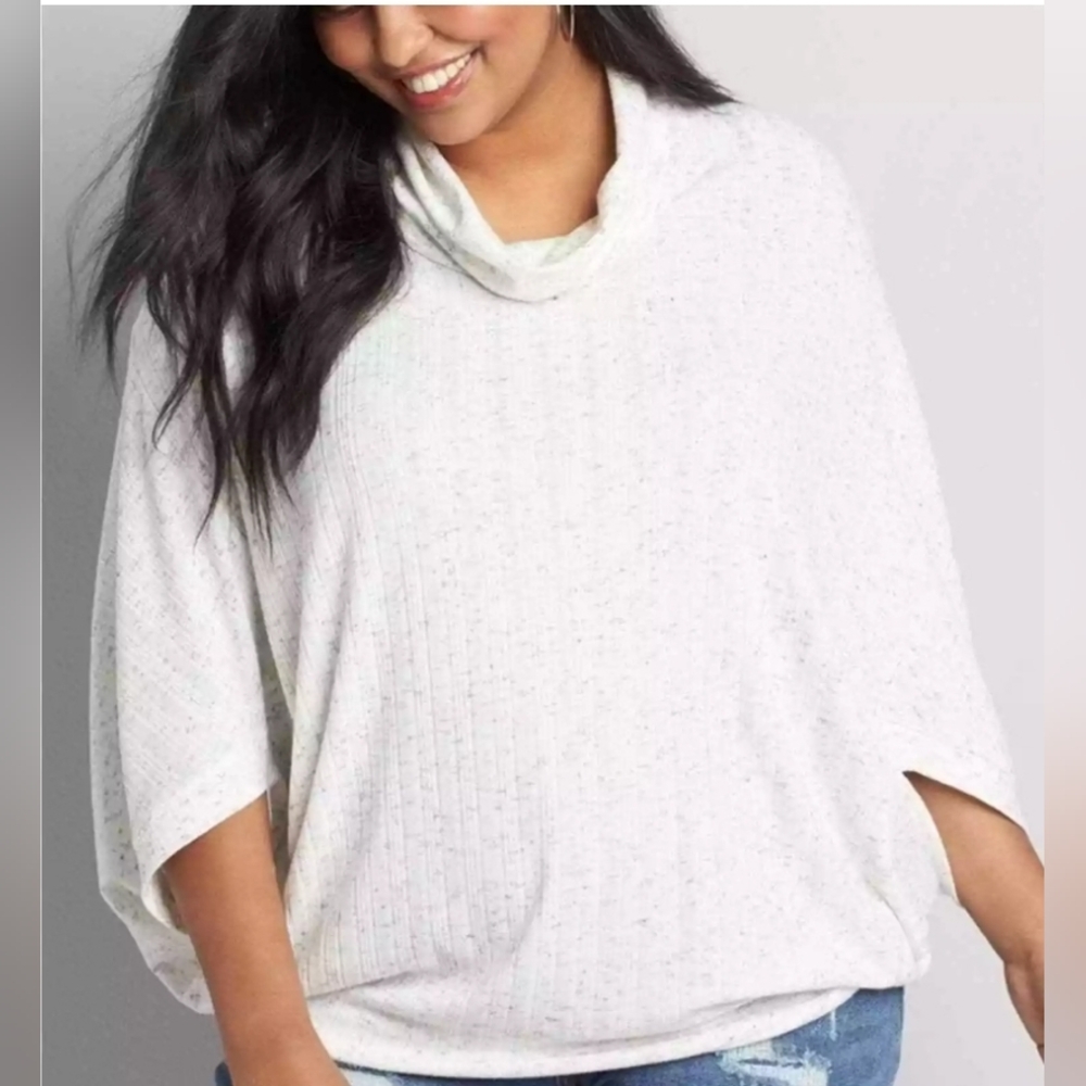 Lane Bryant Cowl Neck Knit Poncho Top Ribbed Grey Pullover Casual Sz 18/20 Fall